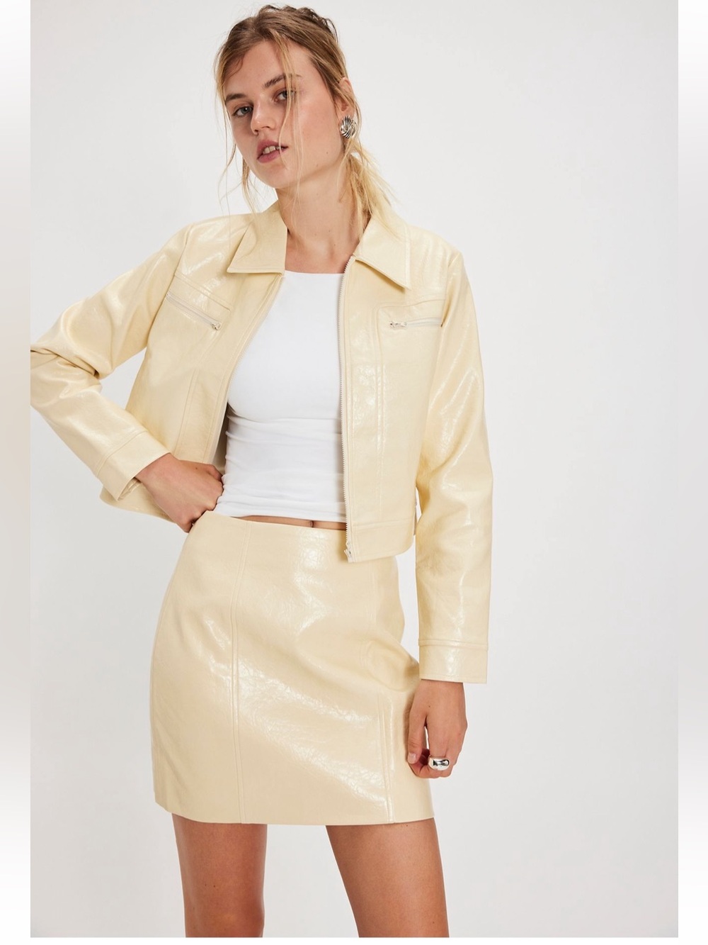 Curaae x free people butter yellow pleather size medium SKIRT ONLY